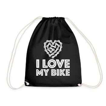 J’aime mon vélo | Coeur, chaîne de vélo - Sac de sport léger - noir - Devant