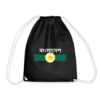 বাংলাদেশ - flag and coat of arms, water lily - Drawstring Bag - black - Front