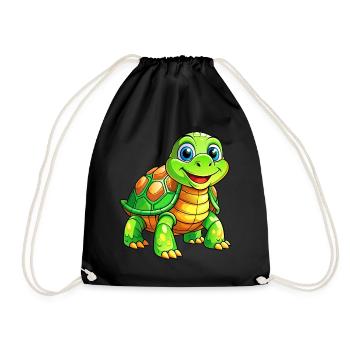 Mega Cute Turtle - Drawstring Bag - black - Front