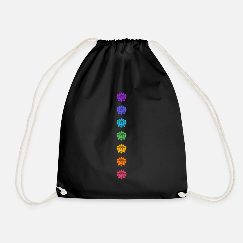 Lotus Chakras, Cosmic Energy Centers, Evolution - Drawstring Bag - black