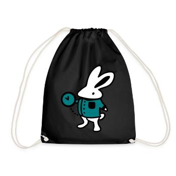 Kaninchen + Uhr - Turnbeutel - Schwarz - Vorne