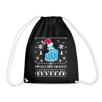 Mittelfinger mit Weihnachtsmütze Ugly Xmas Sweater - Turnbeutel - Schwarz - Vorne