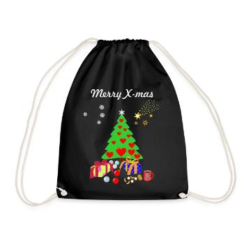 Merry X-mas, Christmas Tree with decorations. - Drawstring Bag - black - Front