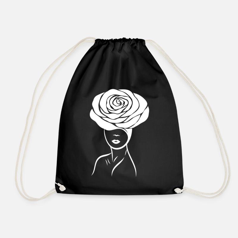Mädchen / Lady mit Blume (Rose) auf dem Kopf - Turnbeutel - Schwarz