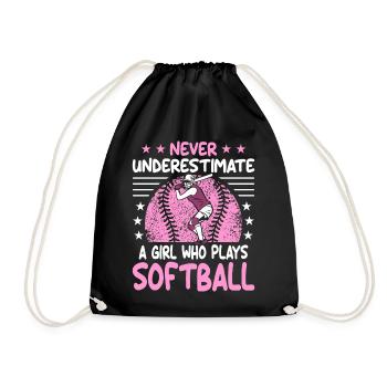 Never Underestimate a girl who plays Softball - Drawstring Bag - black - Front