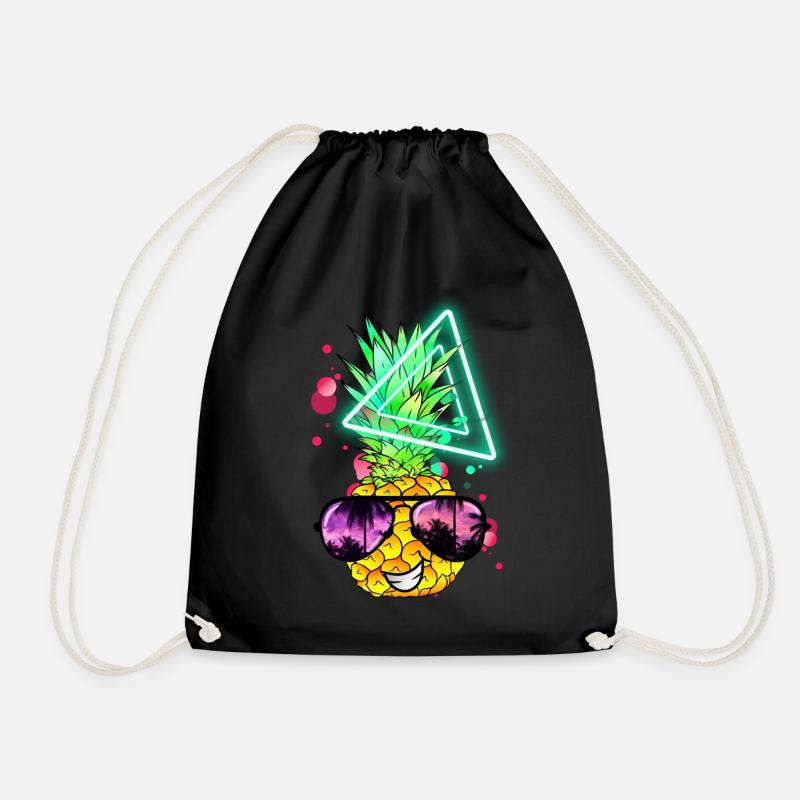 Lustige Ananas Neon Retro - Turnbeutel - Schwarz