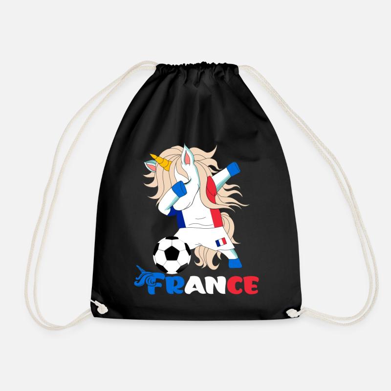 Funny Dabbing Unicorn Supporter the France team - Drawstring Bag - black