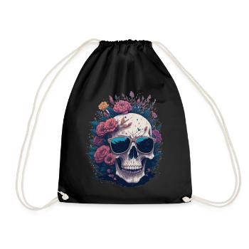 Flower Skull - Turnbeutel - Schwarz - Vorne