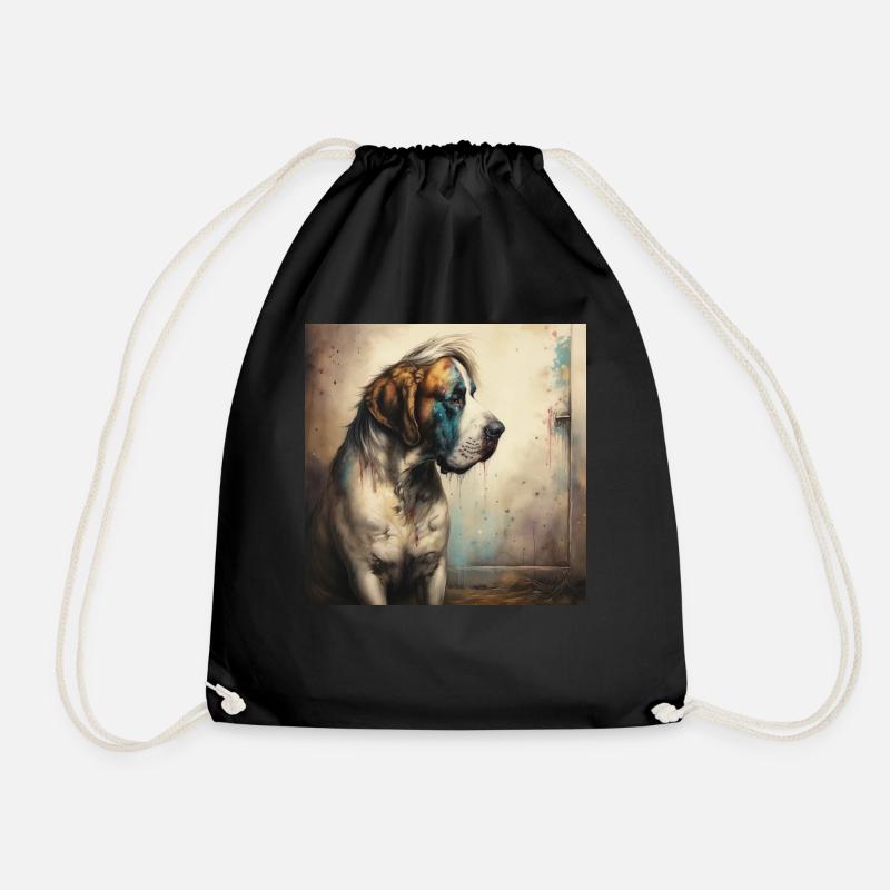 Abstract Saint Bernard Dog Art by Bodhi - Drawstring Bag - black