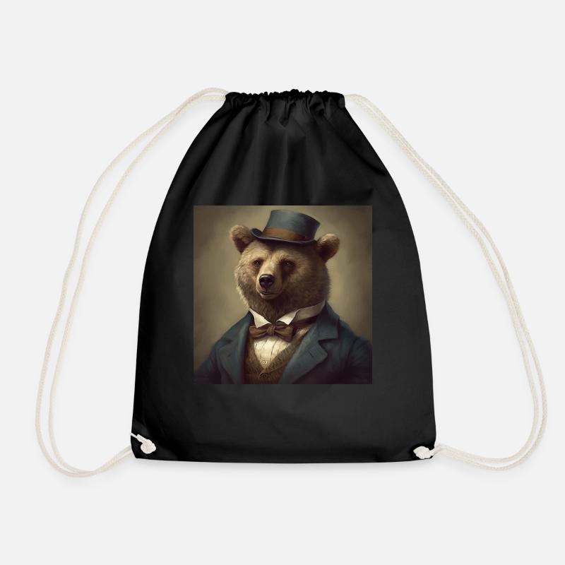 Bear in a Suit - Victorian 1800s Style - Drawstring Bag - black