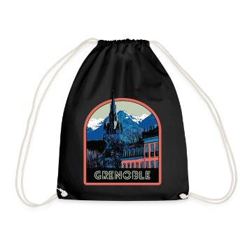 Illustration emblematic view of Grenoble - Drawstring Bag - black - Front