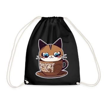 Cute Coffee Cat - Drawstring Bag - black - Front