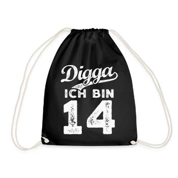 Digga Ich Bin 14 Jahre 14. Geburtstag - Turnbeutel - Schwarz - Vorne