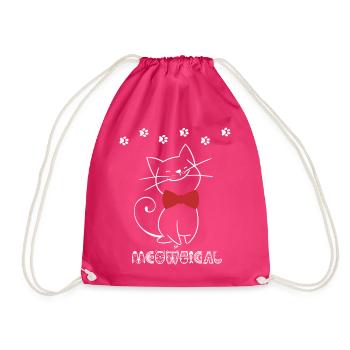Verspielte Katzenillustration mit roter Schleife - Turnbeutel - Fuchsia - Vorne