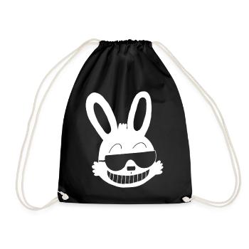White rabbit showing off - Drawstring Bag - black - Front