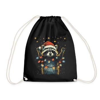 Funny Raccoon Christmas Fairy Lights - Drawstring Bag - black - Front