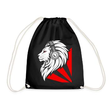 Stylish lion with headphones - Drawstring Bag - black - Front