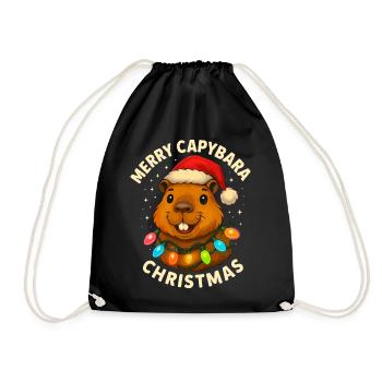 Capybara Weihnachten Weihnachtsmann Xmas - Turnbeutel - Schwarz - Vorne