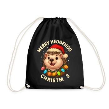 Hedgehog Christmas Funny Winter Woodland Animal Gift - Drawstring Bag - black - Front