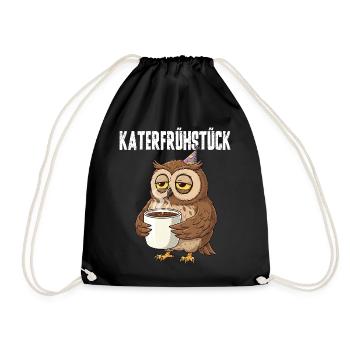 Hangover Breakfast Owl with Coffee Funny Hangover - Drawstring Bag - black - Front