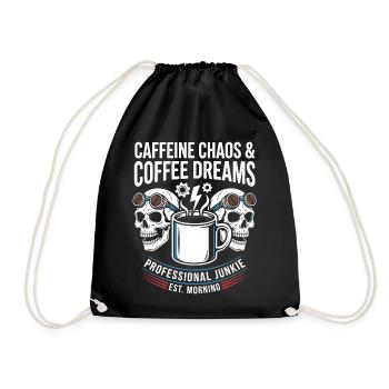 Kaffeechaos Skulls Morgenjunkie Design - Turnbeutel - Schwarz - Vorne