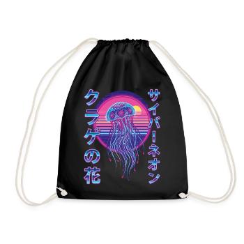 Retro Jellyfish Vaporwave Synthwave - Drawstring Bag - black - Front