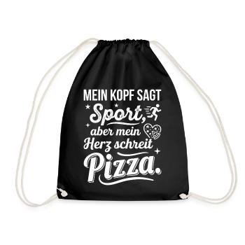 Sport oder Pizza lustiger Spruch - Turnbeutel - Schwarz - Vorne