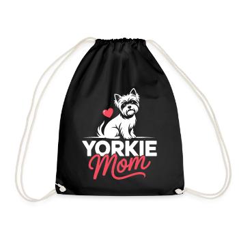 Yorkie Mom Heart Illustration - Drawstring Bag - black - Front