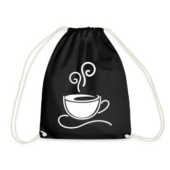 Kaffeetasse Skizzenlinie Dampf - Turnbeutel - Schwarz - Vorne