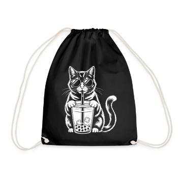 Katze mit Bubble Tee - Turnbeutel - Schwarz - Vorne
