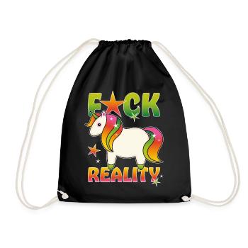 Regenbogen Einhorn - Turnbeutel - Schwarz - Vorne
