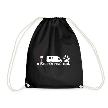 Red wine dog camping - Drawstring Bag - black - Front