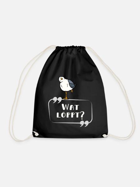 MÖWE Wat löppt lustig norddeutsch - Turnbeutel - Schwarz