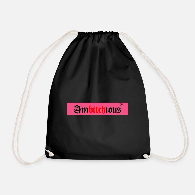 Powerful Woman Logo with Bold Writing - Drawstring Bag - black