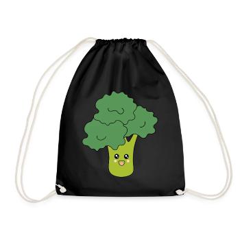 Kawaii Brokkoli Gemüse vegan - Turnbeutel - Schwarz - Vorne