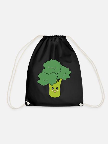 Kawaii Brokkoli Gemüse vegan - Turnbeutel - Schwarz
