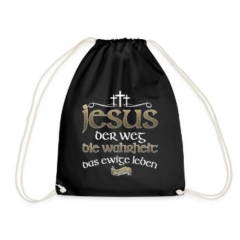 Jesus Christus Shirt Bibelvers Ich bin der Weg - Turnbeutel - Schwarz - Vorne