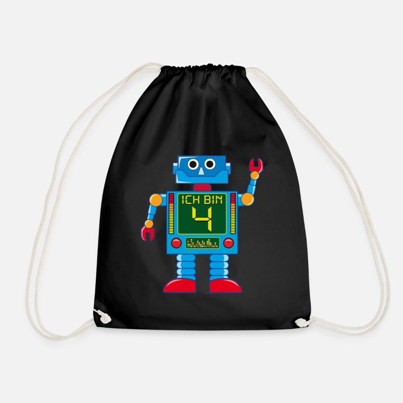 Roboter 4 Jahre 4. Geburtstag - Turnbeutel - Schwarz