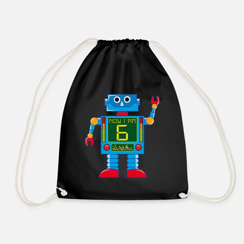 Roboter 6 Jahre 6. Geburtstag - Turnbeutel - Schwarz