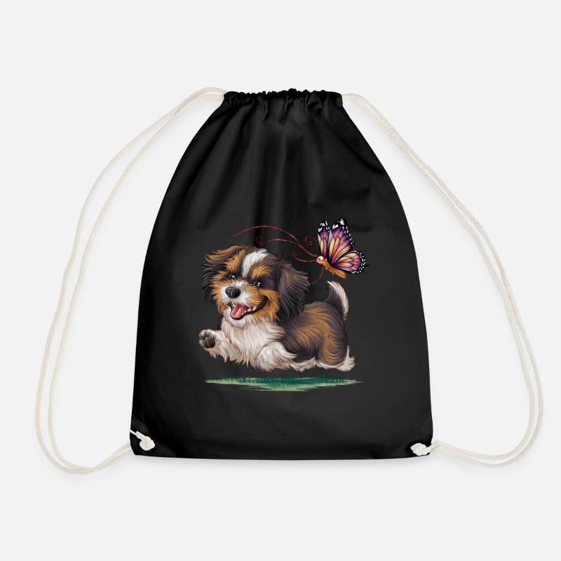 Süßer Cartoon Havanese mit buntem Schmetterling - Turnbeutel - Schwarz