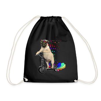 Mops mit Blumenkranz auf Escooter Electricscooter - Turnbeutel - Schwarz - Vorne