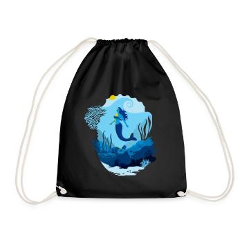 Mermaid seascape illuminated by turtle sun - Drawstring Bag - black - Front