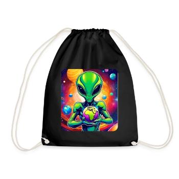 Cool alien with planet in his hands - Drawstring Bag - black - Front
