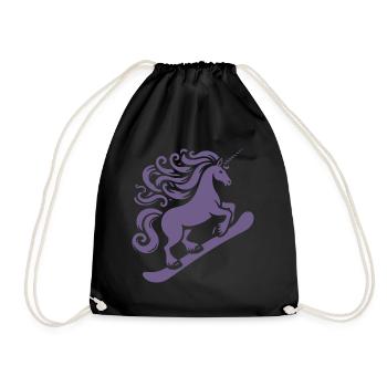 Minimalistisches Design: Einhorn Snowboarder - Turnbeutel - Schwarz - Vorne