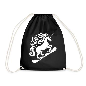 Minimalist Design: Unicorn Snowboarder - Drawstring Bag - black - Front