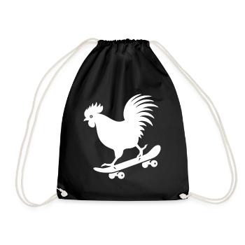 Chicken Rooster Hen Skateboard Skater Silhouette - Drawstring Bag - black - Front