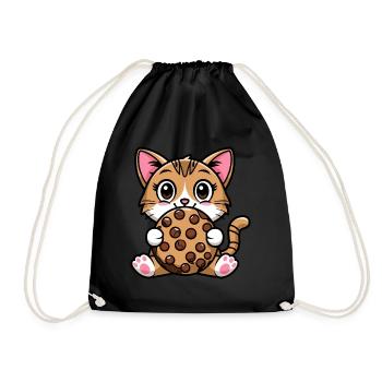Bengal Cat Snacking Cookie Cartoon - Drawstring Bag - black - Front