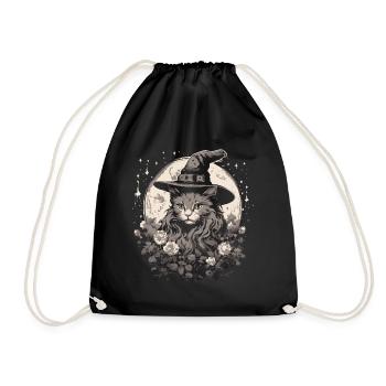 Cat Wizard Cottagecore - Drawstring Bag - black - Front
