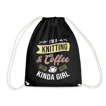I'm A Knitting And Coffee Kinda Girl - Knitting - Drawstring Bag - black - Front