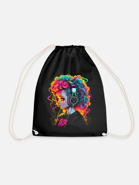 Cute Girl With Headphones - Turnbeutel - Schwarz